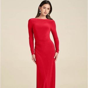 Red Plunging Back Long Dress - Venus